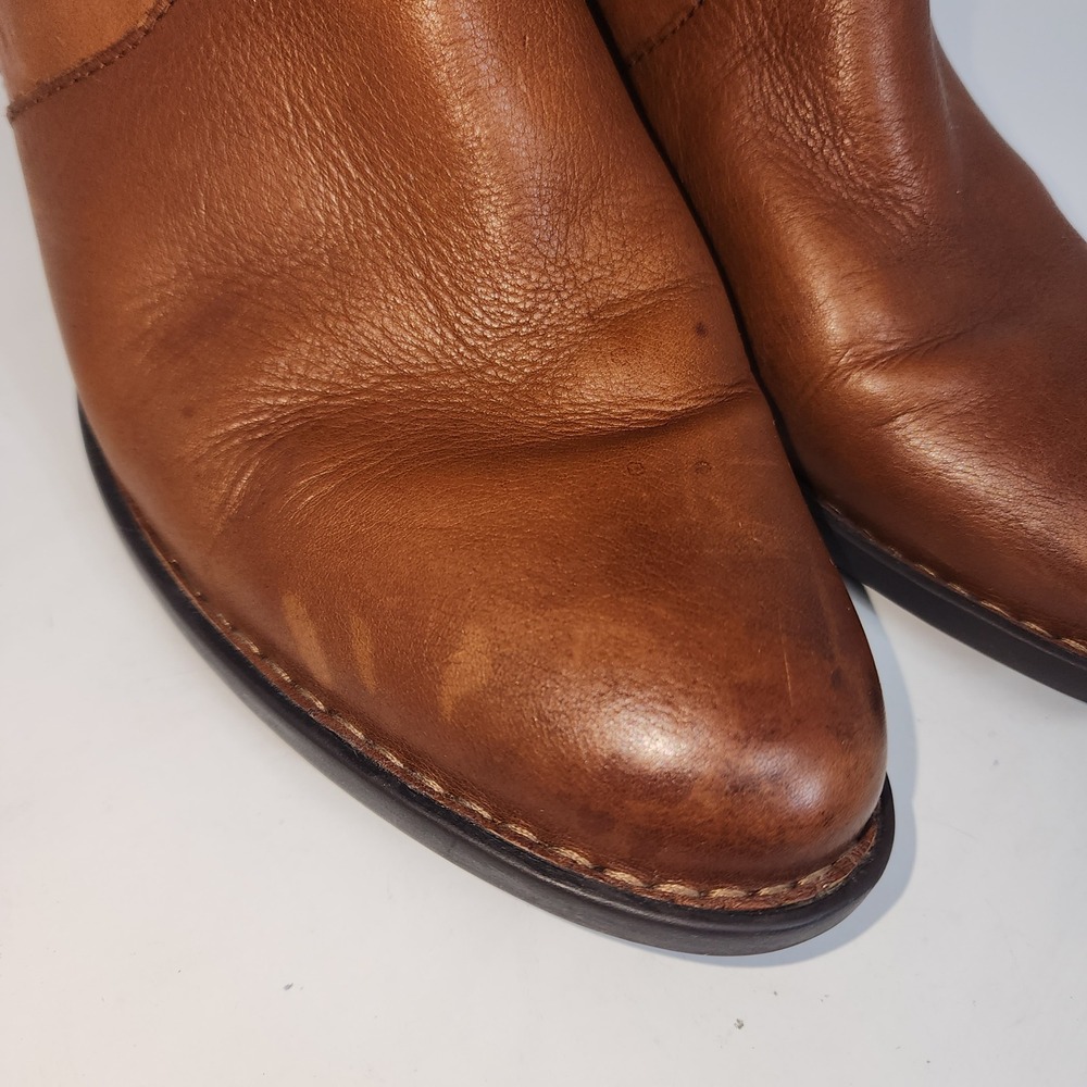 Born Leather Tall Riding Boots 10M Tan Cognac F71106 Zip Up Buckle Ankle - Picture 3 of 13